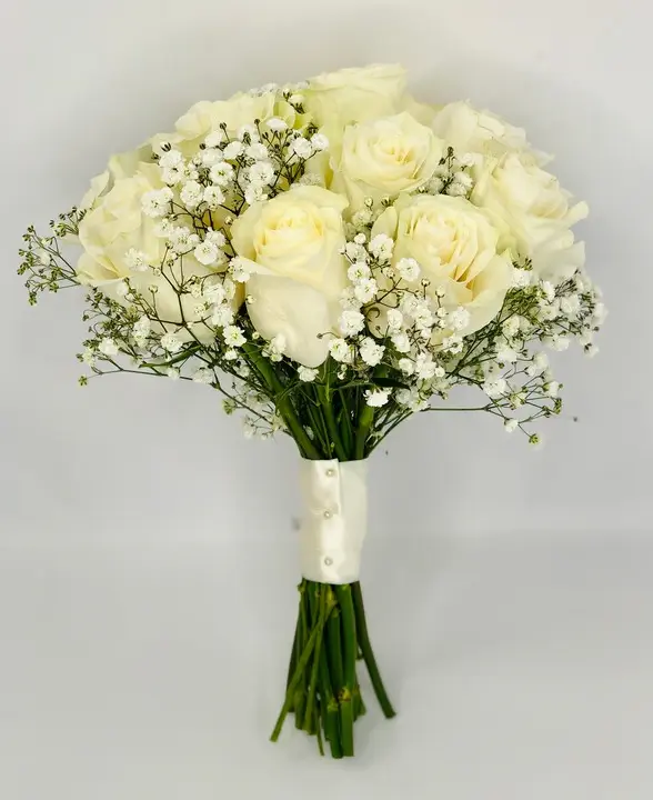 White Rose and Gypsophila Handtied for Bride
