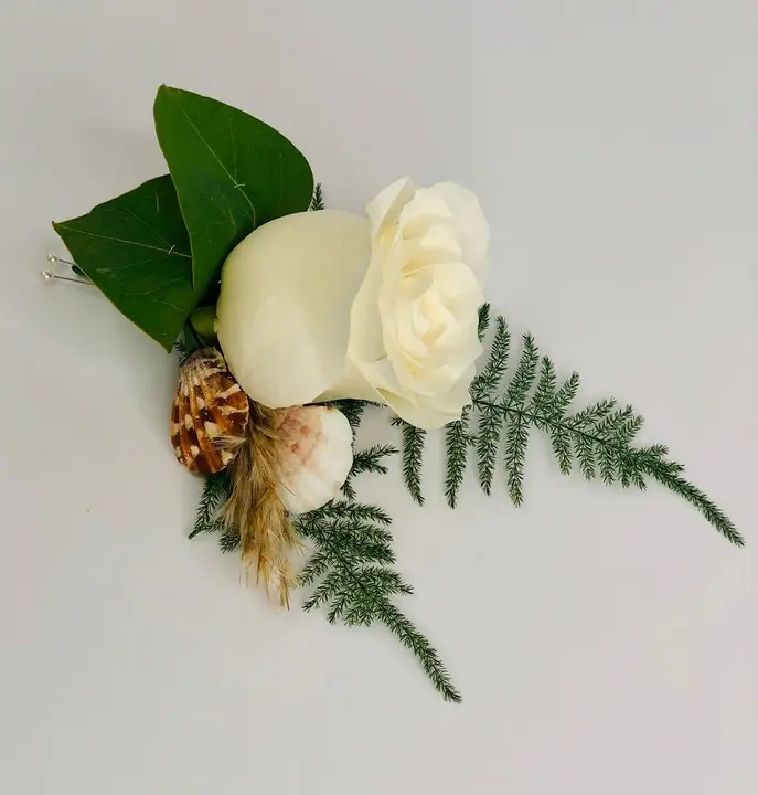 Beach Inspired Grooms Buttonhole with Shells