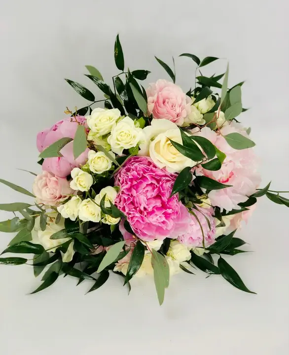 Pink Peony Brides Bouquet with Italian Ruscus
