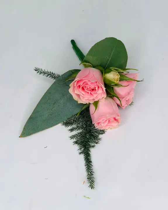 Pink Spray Rose Boutonniere with Eucalyptus