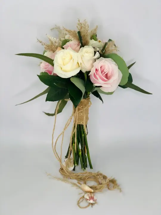 Pink and White Bridesmaid Bouquet with Hanging Shells