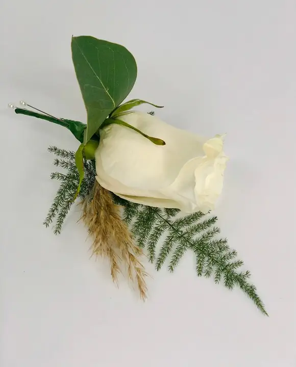 White Rose Buttonhole with Pampas