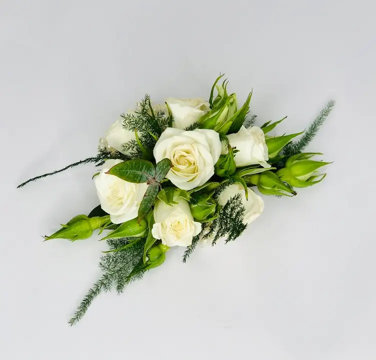 White and Green Wrist Corsage on Pearl Bracelet