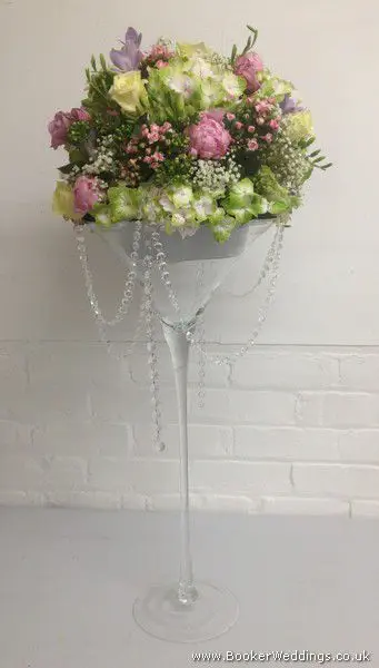 Martini Glass Centrepieces with Peony, Rose, Hydrangea and Freesia