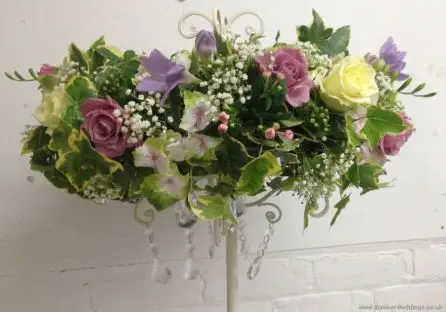 Tall Candelabra Reception Table Centrepiece with Peony, Rose, Hydrangea and Freesia Close Up