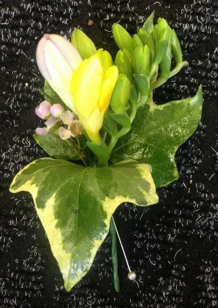Two coloured freesia buttonhole