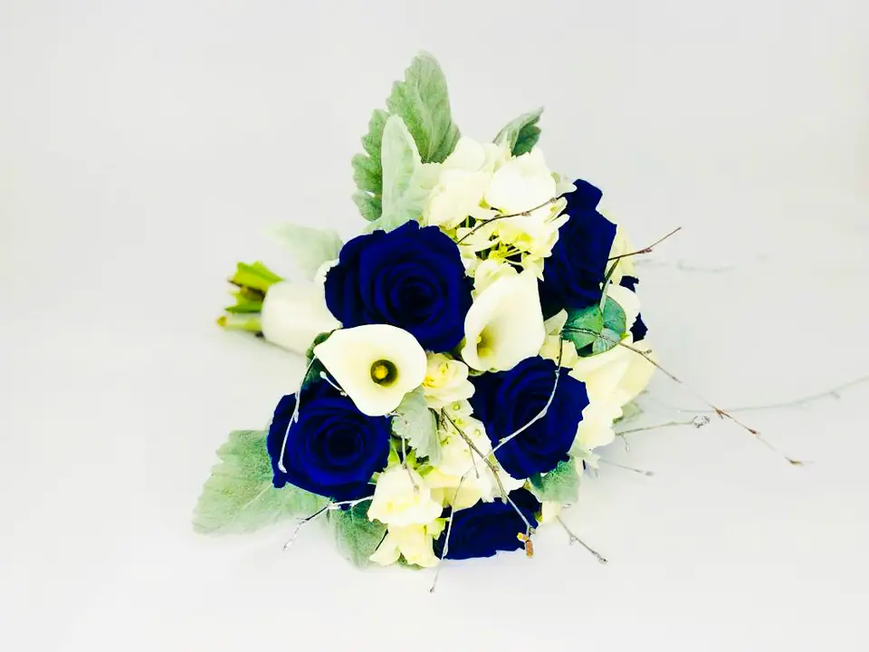 Blue Rose and Calla Lily Bride Handtied