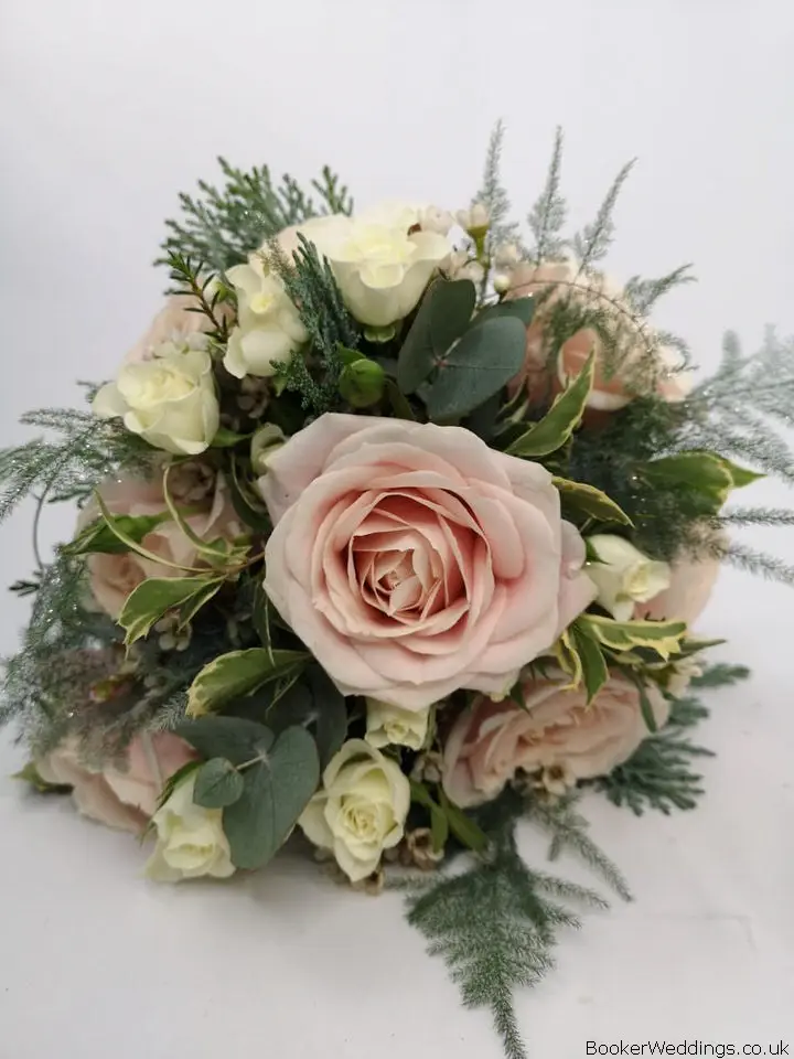 Bride Blush Pink Wax and Foliage Handtied