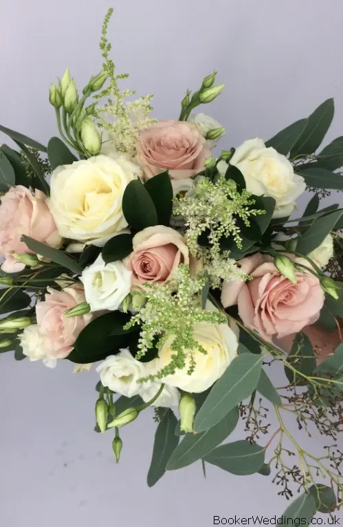 Bride Handtied in White and Dusky Pink Roses
