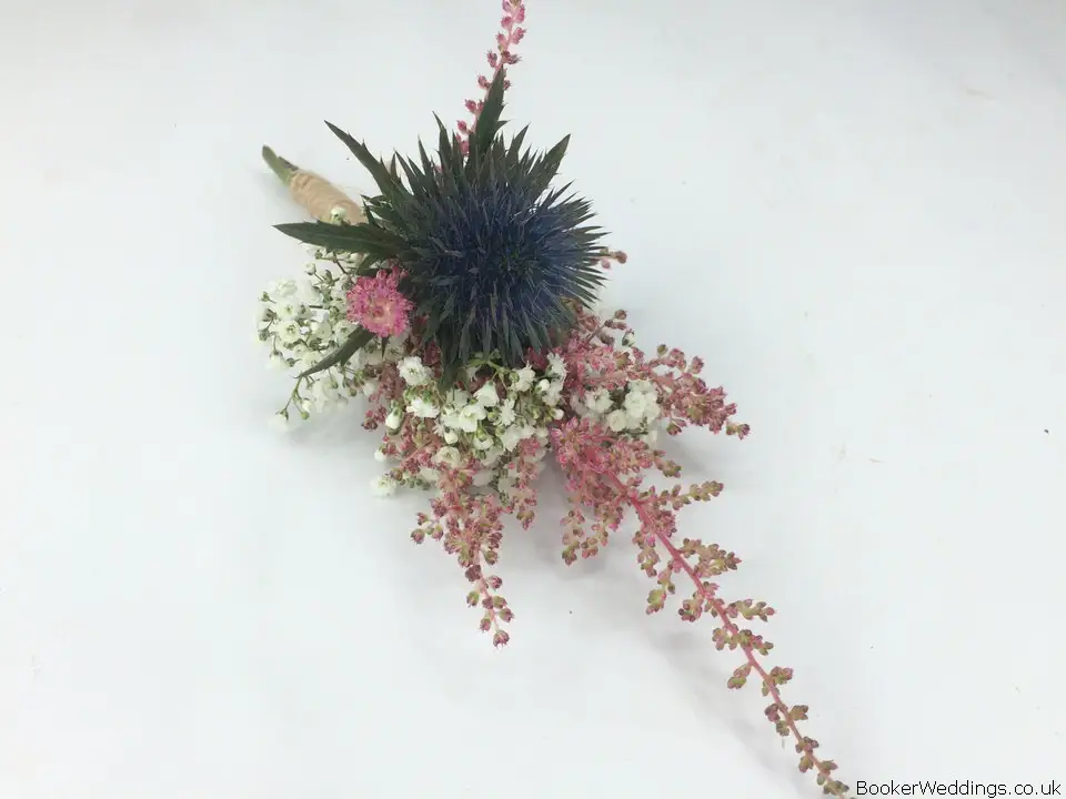 Buttonhole of Astilbe Eryngium and Gyp