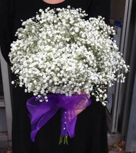 Cream and Purple Just Gypsophila Bridesmaid Bouquet - Side