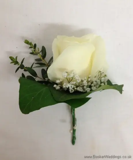 Grooms Buttonhole of White Rose and Gypsy Grass