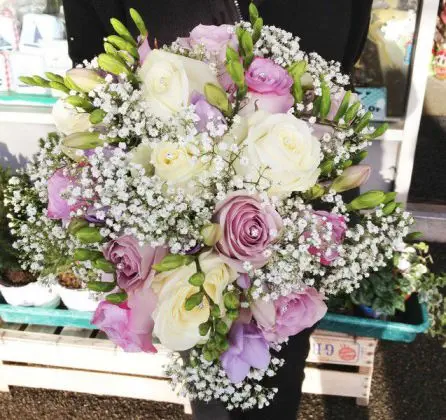 Lilac Rose Freesia Gypsophilia and Diamonte Brides Bouquet