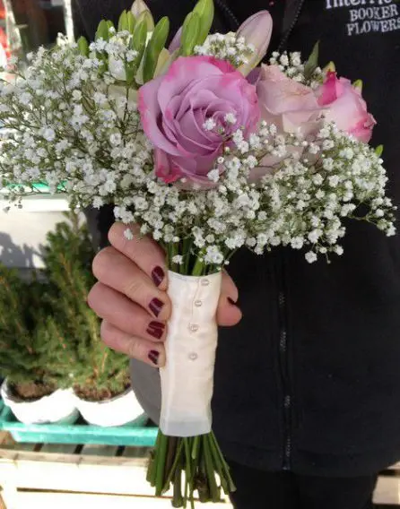 Lilac Rose Freesia and Gypsophilia Bridesmaid Bouquet Side