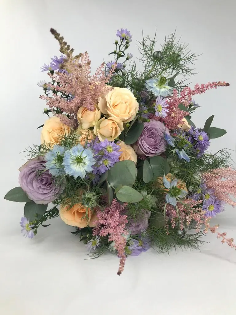 Peach and Lilac Roses Nigella Astibe and Euc