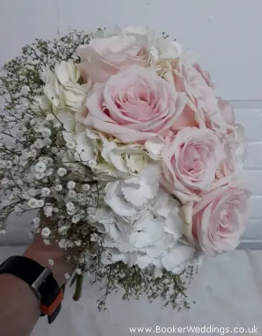 Pink Rose White Hydrangea And Gypsophila Bride Handtied Bouquet