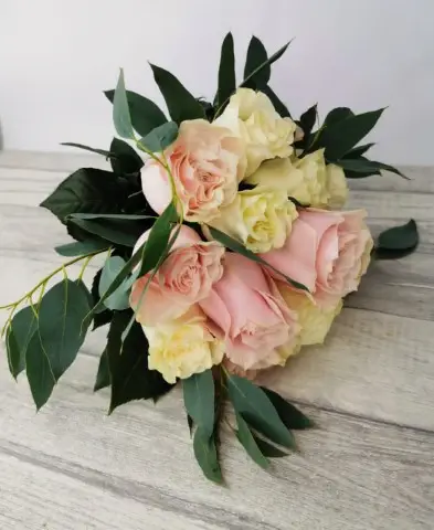 Pink and Cream Rose and Eucalyptus Bouquet