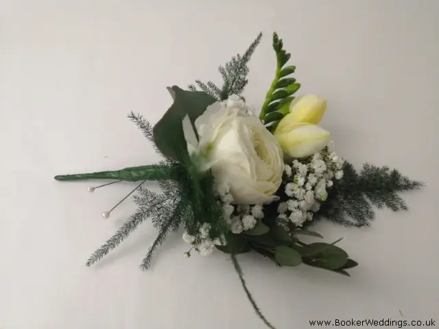 Ranunculus Freesia and Gyp Groom Buttonhole