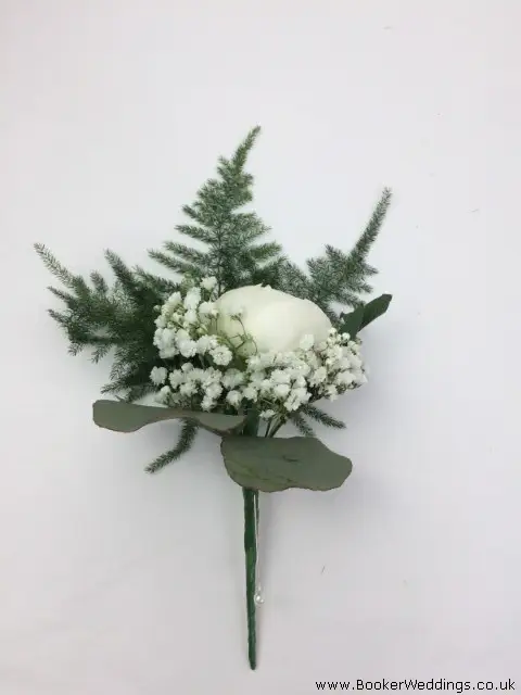 White Ranunculus and Gyp Buttonhole