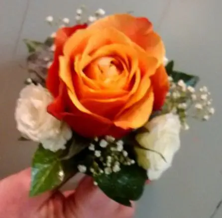 Mango and White Rose Corsage