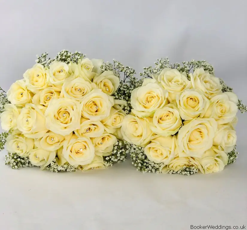 Bride and Bridesmaid White Rose Bouquets