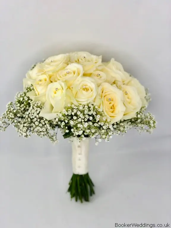 Brides White Roses Gyp and Bling Handtied