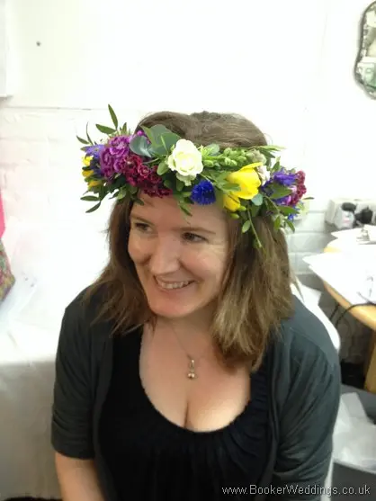 Bridal Hair circlet Flower Crown of multicoloured wild meadow flowers front
