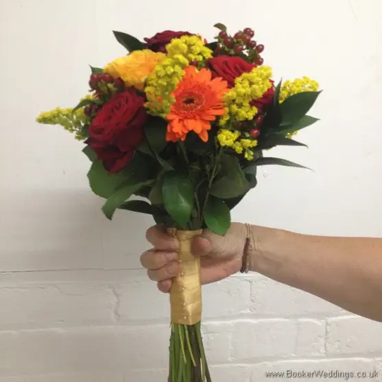 Autumn Colours Bridal Bouquet in Red, Orange and Yellows Side View