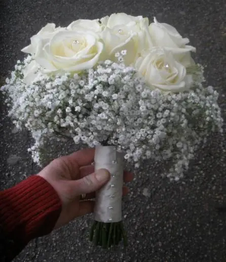 Bride Bouquet of Rose and Gypsophilia - Side