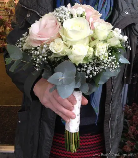 Blush and Ivory Flowers with Gypsophila Bridal Bouquet Side View 2