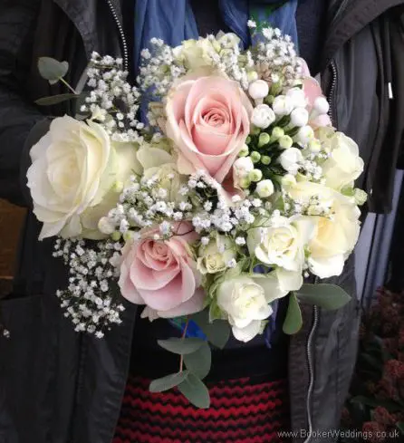 Blush and Ivory Flowers with Gypsophila Bridesmaid Bouquet