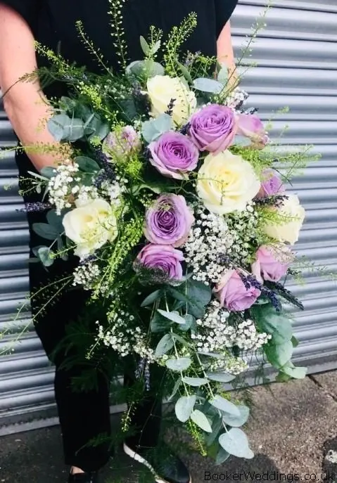 Lilac and White Shower Bouquet with Roses