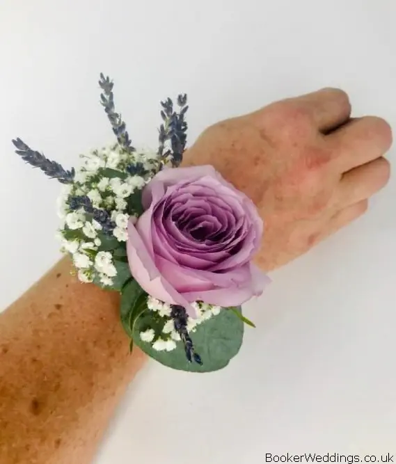 Wrist Corsage of Lilac Rose Lavender and Gyp