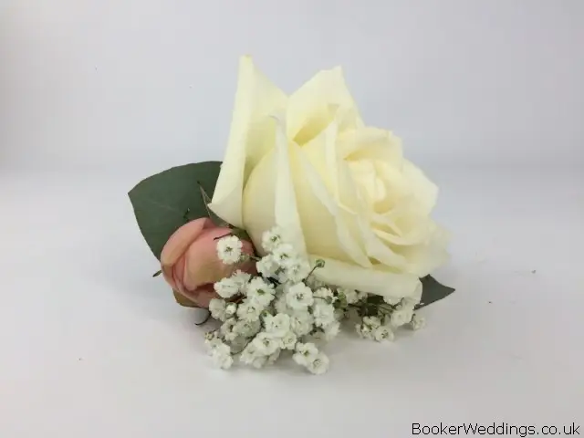 Groom Fancy Pink and White Rose Buttonhole