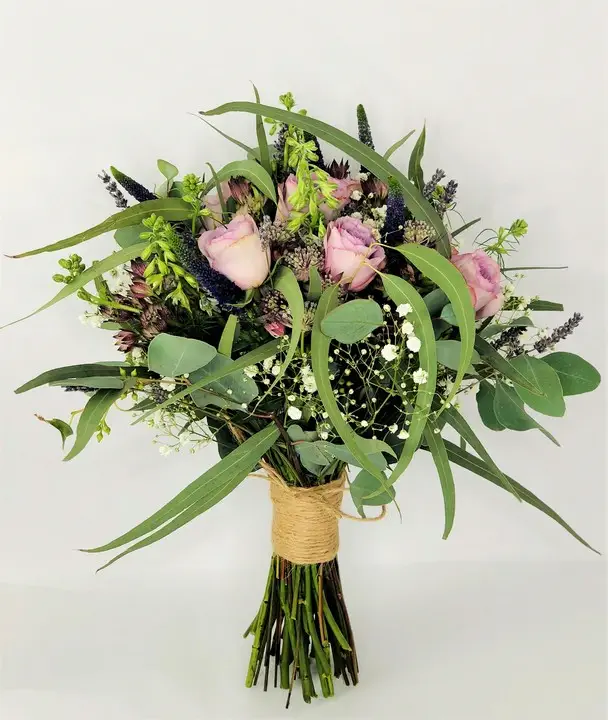 Lilac Rose Bridal Bouquet with Wild Foliage