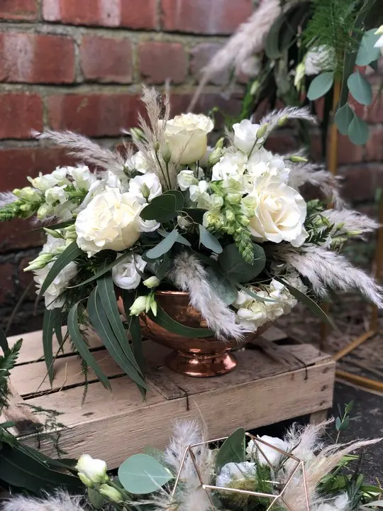 Rose Hydrangea and Pampas in Rose Gold Bowl