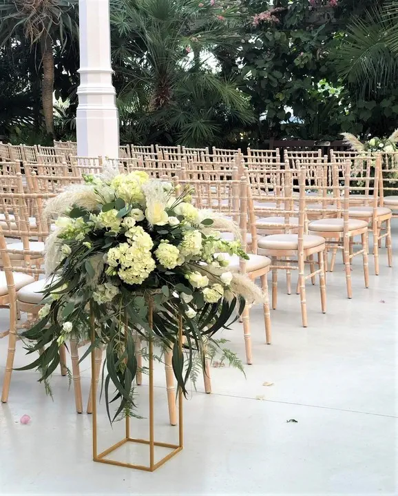 White Hydrangea and Pampas Pedestal