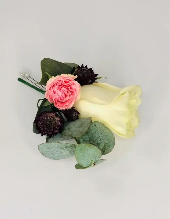 White Rose Boutonniere with Astrantia