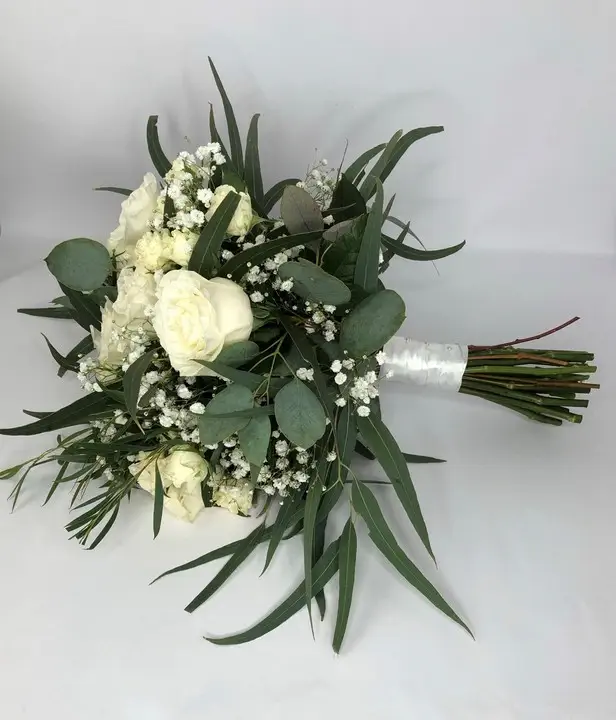 White Rose Handtied with Wild Eucalyptus