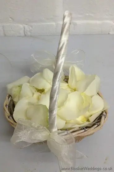 White with a hint of gold Flowergirl Baskets Side View