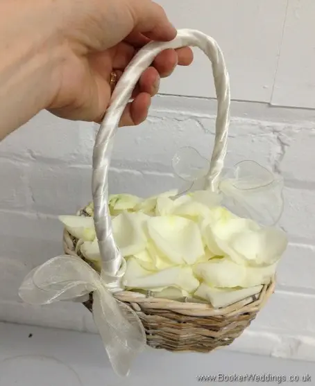 White with a hint of gold Flowergirl Baskets