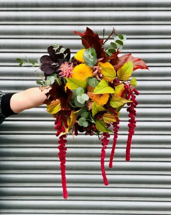 Autumn Bridal Bouquet with Deep Burgundy and Amaranthus