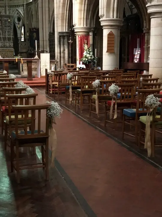 Gypsophila Pew Ends with Trailing Ribbon