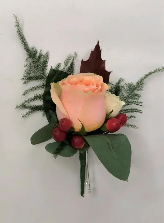 Peach Rose Boutonniere with Berries