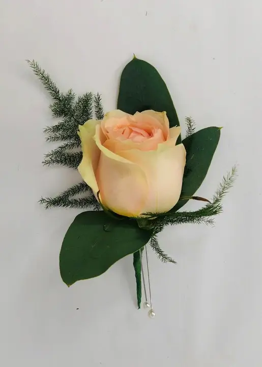 Peach Rose Buttonhole with Eucalyptus