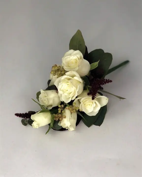 Wedding Corsage with White Spray Rose and Amaranthus