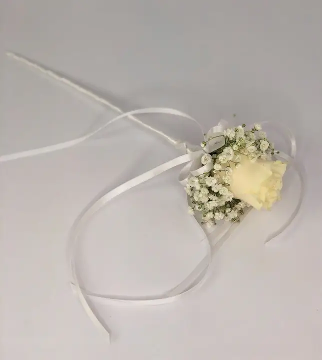 White Rose Flower Wand with Ribbons