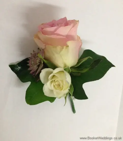Just Picked Dusky Pink and Cream Grooms Buttonhole with Roses, Spray Roses and Astrantia