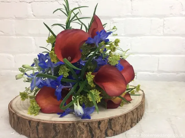Bridesmaid Handtied Bouquet Of Callas Delphinium And Burperlum