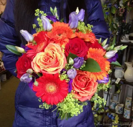 Bright and Vibrant Rose, Gerbera and Lissianthus Bridal Bouquet 2
